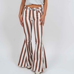 Striped Bell / Flare Pants, Size Small